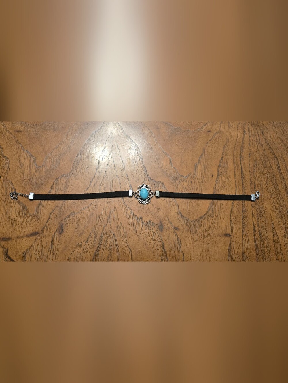 Black Choker Necklace with Turquoise Stone